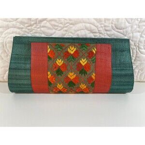 Vintage Woven Clutch Phulkari Embroidery Teal Turquoise Fall Autumn Colors Purse